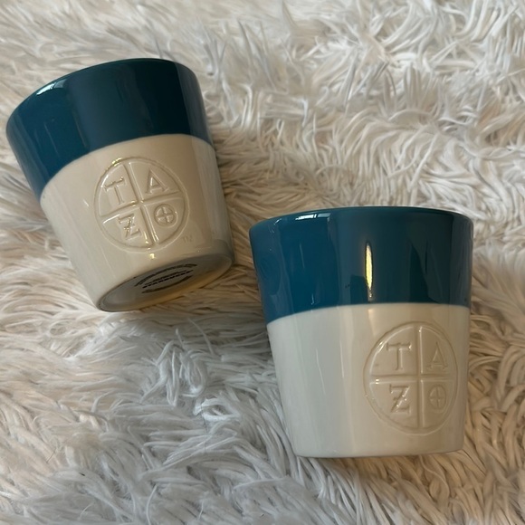 2 - Starbucks TAZO Tea Mugs - Blue & White  - 2012 - Angled Rim - New Bone China - Picture 1 of 7